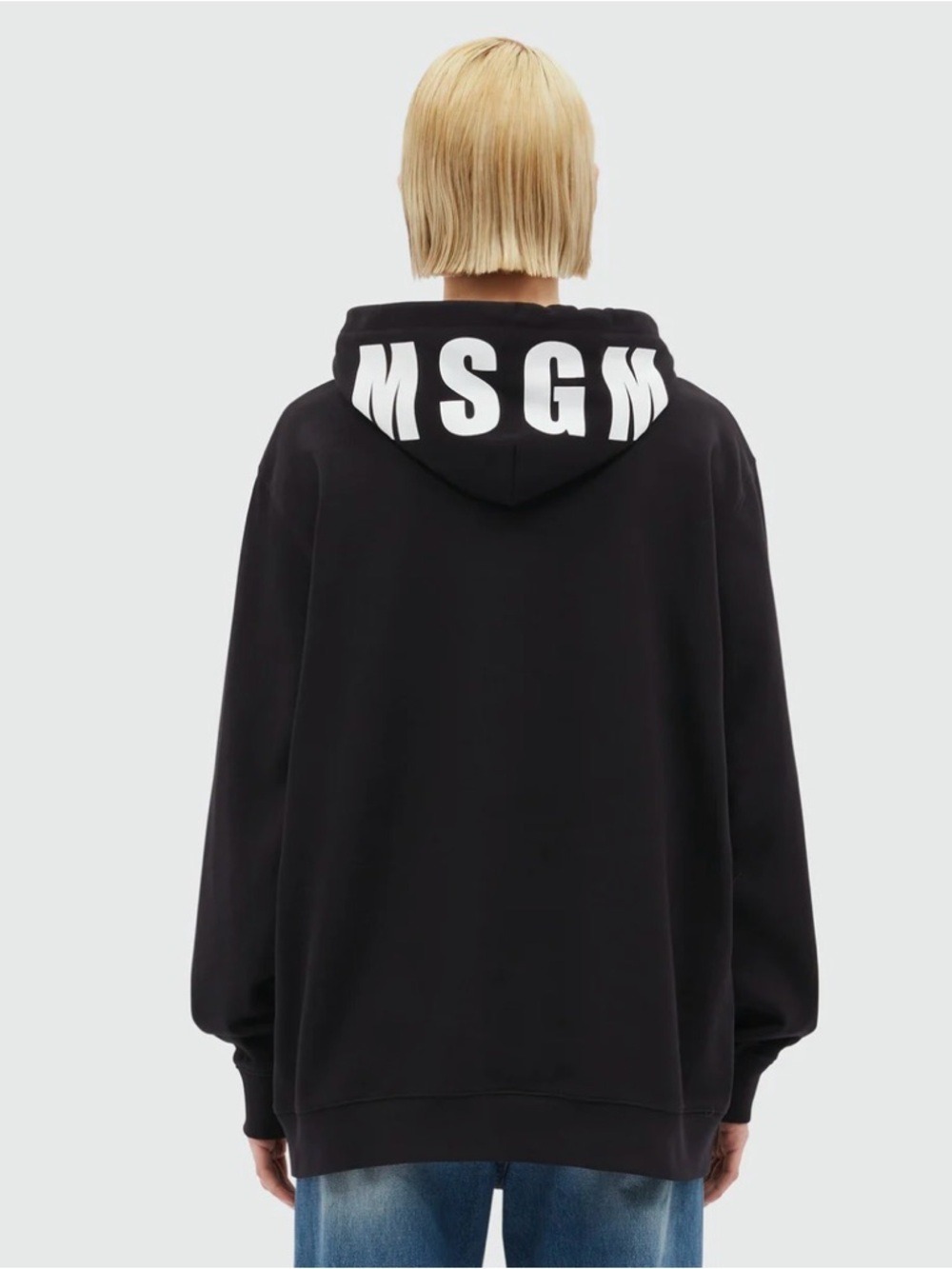 MSGM Oversized Black Hoodie with Impact logo Kangaroo Pocket sz XS
